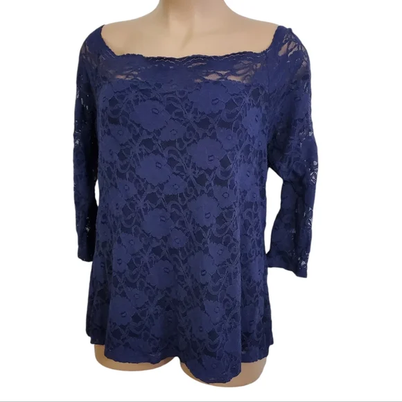 Torrid Lace Off Shoulder Top Womens 4x Purple 3/4 Sleeve Classy ~ Pre-Owned - Picture 3 of 13